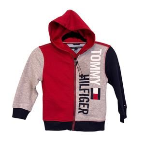 Tommy Hilfiger Hoodie Boys 5 Red Gray Lawrence Colorblocked Full Zip Fleece NWT